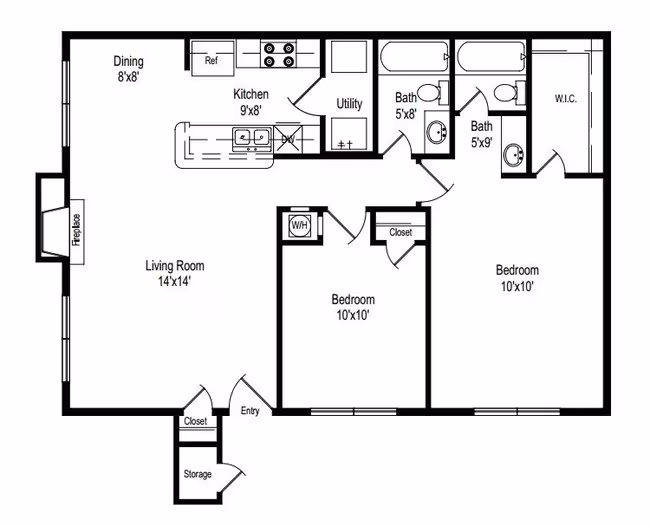 2X2-  960sqft 607 floor plan